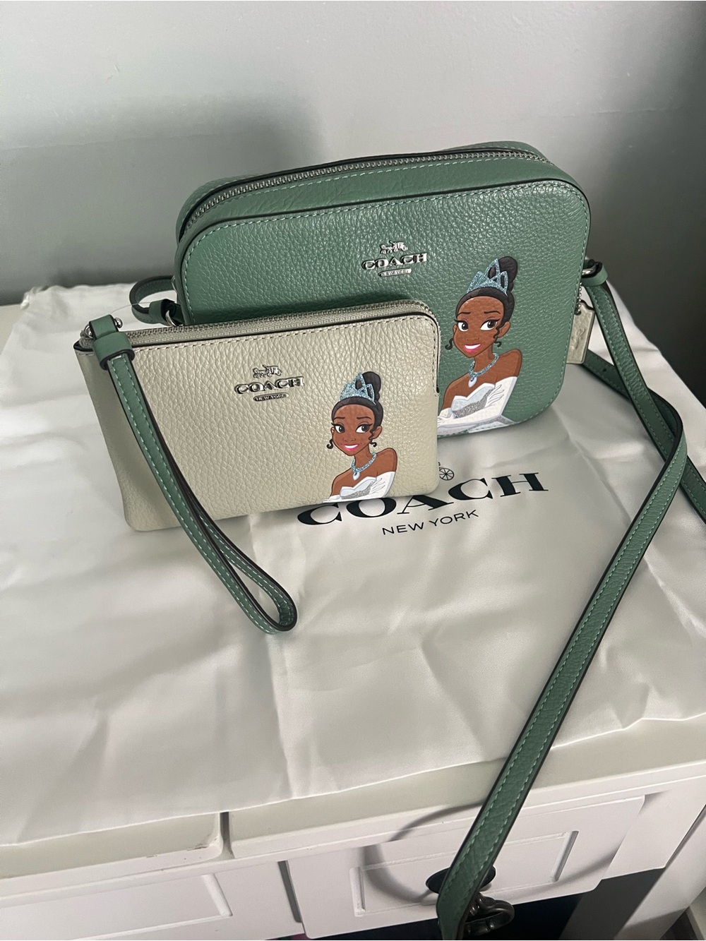 Disney X Coach Mini Camera Bag With Tiana With Matching Wristlet